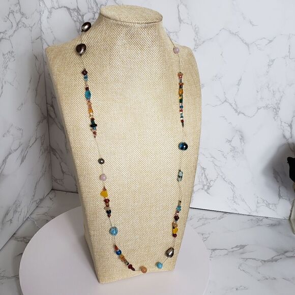 BEADED WIRE Long Necklace Hearts Beads - Picture 3 of 8